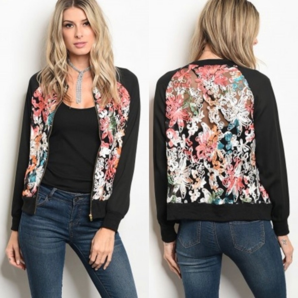 Embroidered Floral Bomber Jacket